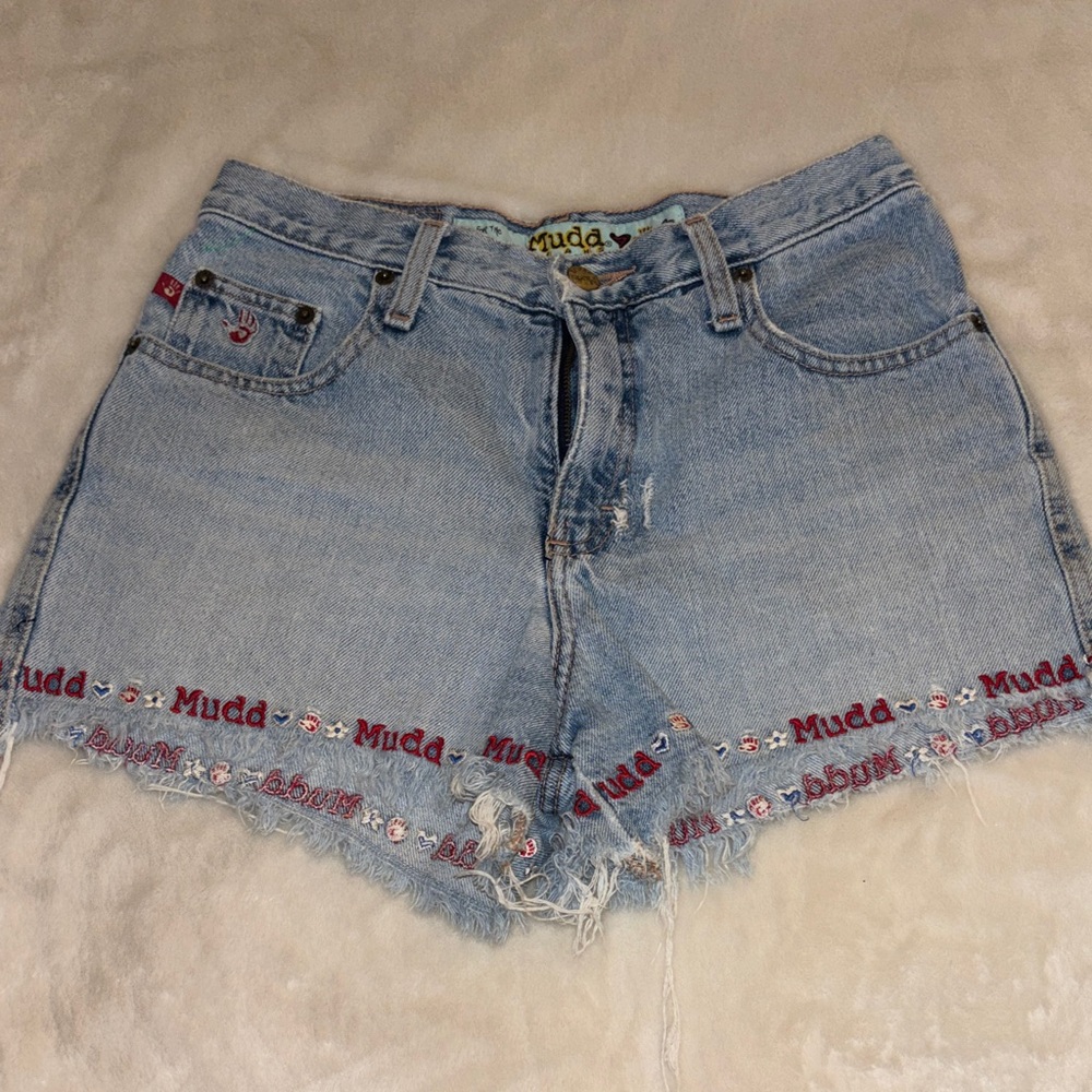 Vintage Mudd Light Blue Jean Shorts with Red Accents